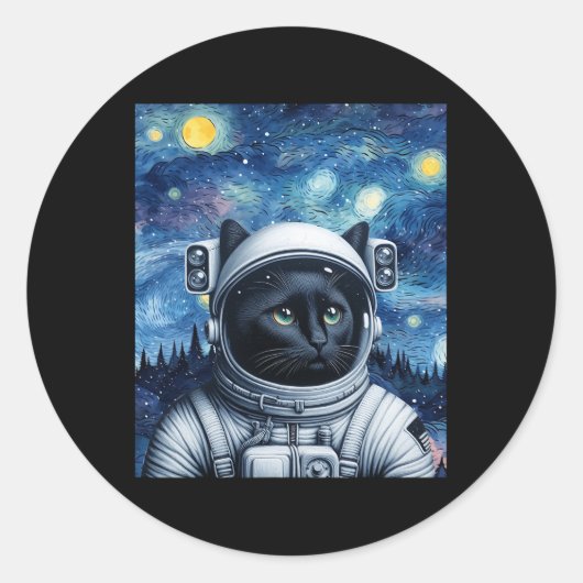Startnight Kosmic Cat Astronaut Art Runder Aufkleber (Vorderseite)