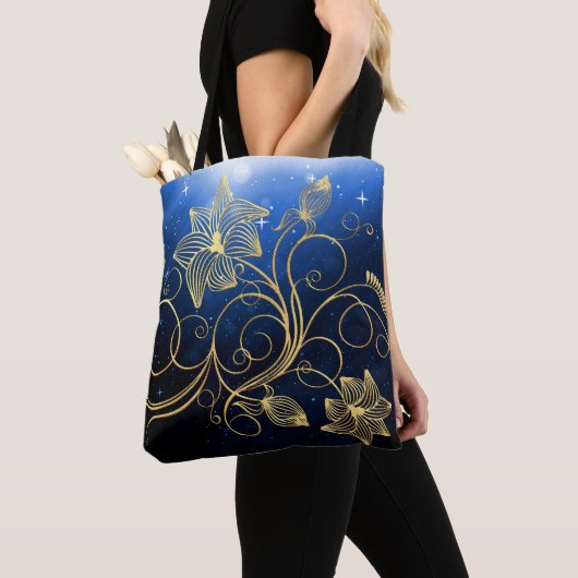 Startnight Sky, Gold Vine Blume Monogramm/Name Tasche (Von Nahem)