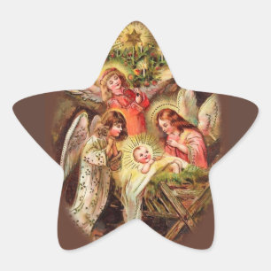 Startracker mit Engeln über Baby Jesus Stern-Aufkleber