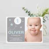 Starts und Ballon Foto Geburtstagsparty Einladung (Stehend Vorderseite)