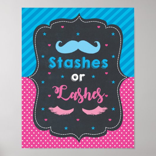Stashes oder Lashes Gender Reveal Baby Shower Sign Poster (Vorne)
