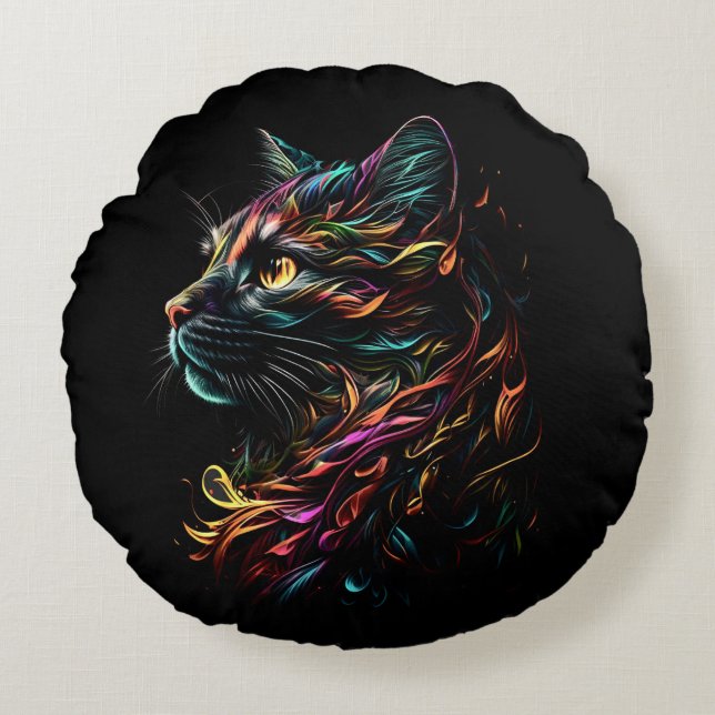 State Feline Profil Rundes Kissen (Vorderseite)