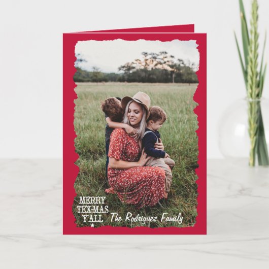 State Flag Red Merry Tex-Mas Y'all Foto Weihnachte Karte (Vorderseite)