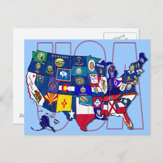 State Flags Map USA Staaten Flag Postkarte (Vorne/Hinten)