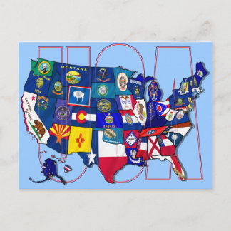 State Flags Map USA Staaten Flag Postkarte