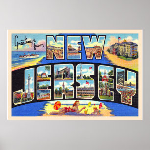 State of New Jersey Vintage Large Letter Postcard Poster