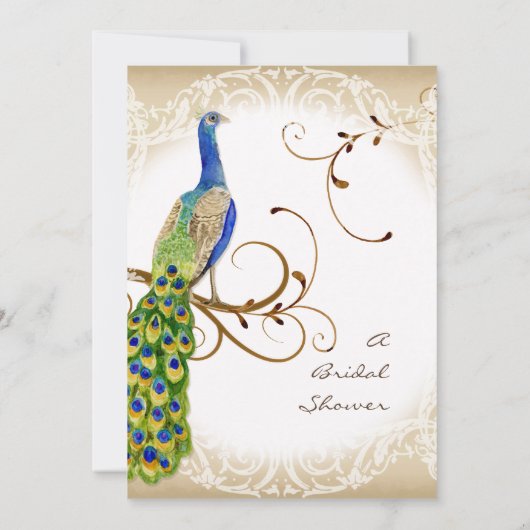 State Peacock w Swirl Branch Wedding Einladung (Rückseite)