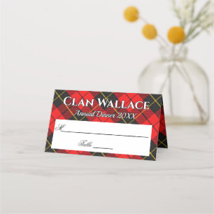 Stated Clan Wallace Red and Black Tartan Motto Platzkarte