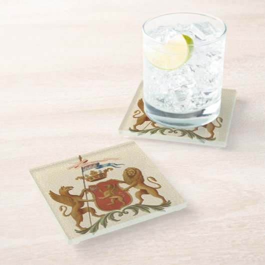 Stated Heraldic Abzeichen mit Griffin und Lion Glasuntersetzer (Schrägansicht)