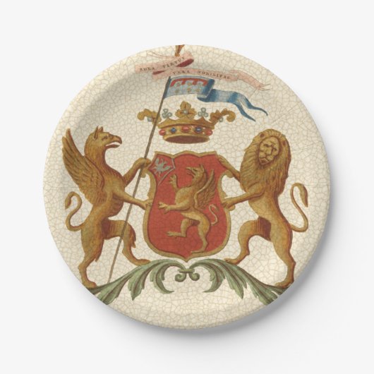 Stated Heraldic Abzeichen mit Griffin und Lion Pappteller (Vorderseite)