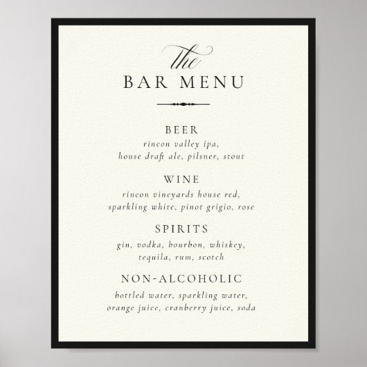 STATELY Bar Menu Wedding Sign Poster (Vorne)