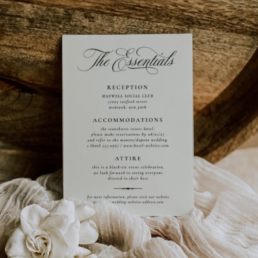 Stately Calligraphy Wedding Details Card Einladung