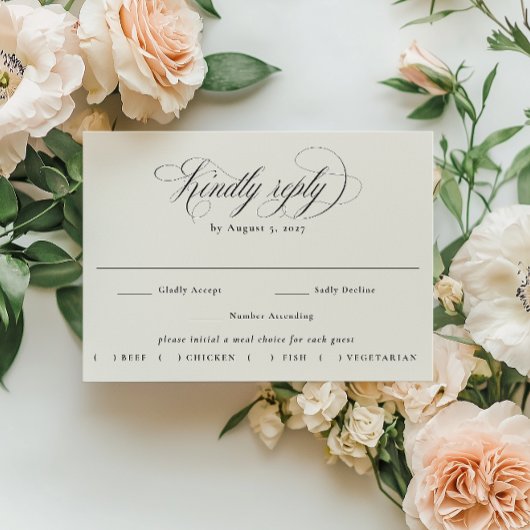 Stately Calligraphy Wedding Meal Choice RSVP Karte