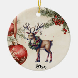 Stately Reindeer With Wreath - Ornaments & Roses Keramik Ornament