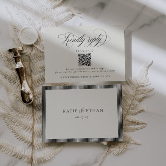 Stately Stripes Wedding QR Code RSVP Karte