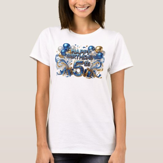 Statement Blau HAPPY BIRTHDAY 5TH Statement T-Shir T-Shirt (Vorderseite)