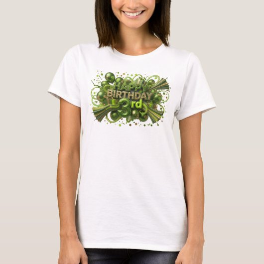 Statement Grün HAPPY BIRTHDAY 3RD Druck T-Shirt (Vorderseite)