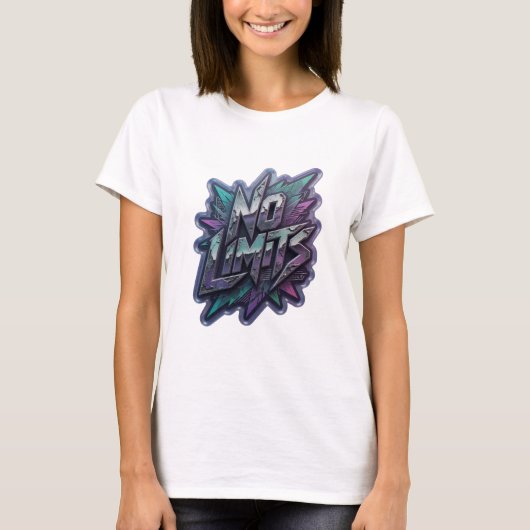 Statement Lila OHNE GRENZEN 3D Text Kunst T-Shirt (Vorderseite)