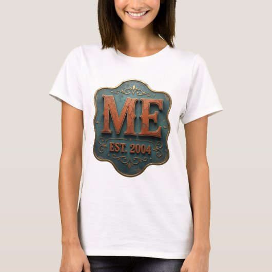 Statement Orange ME EST 2004 Druck T-Shirt (Vorderseite)
