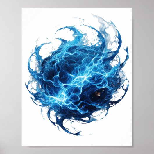 Statement Silber BLAUE FLAMMENKUGEL Kühnes Design Poster (Vorne)