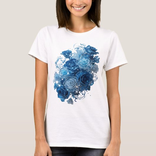 Statement Silber BLAUE ROSEN Textdesign T-Shirt (Vorderseite)