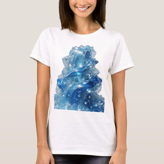 Statement Silber BLUE ICE WAVE 3D Text Kunst T-Shirt (Vorderseite)