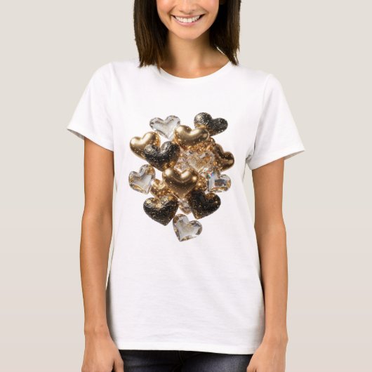 Statement Silber HERZEN AUS GOLD UND GLAS T-Shirt (Vorderseite)