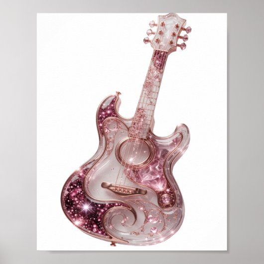 Statement Silber PINK GLITTER Gitarre Design Poster (Vorne)