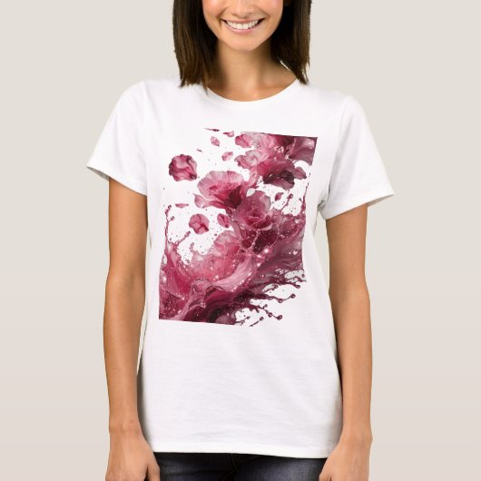 Statement Silber WATERFALLING ROSES Grafik T-Shirt (Vorderseite)