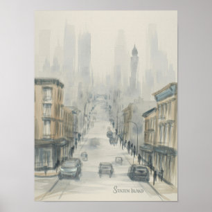 Staten Island Misty Street Aquarell Poster