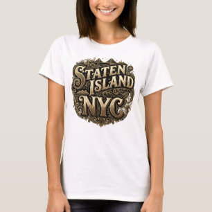 Staten Island New York City Fährbrücke Gold Kunst T-Shirt