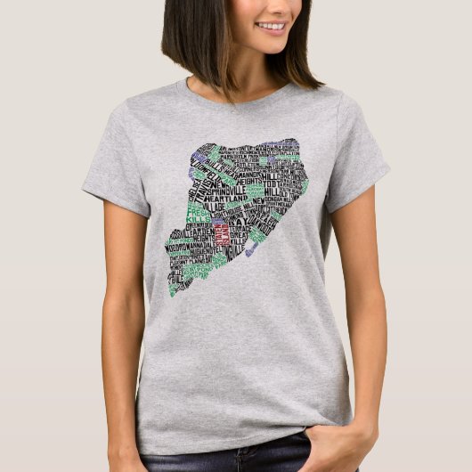 Staten Island NY Typografy Map T-Shirt (Vorderseite)