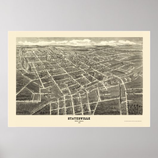 Statesville, NC Panoramakarte - 1907 Poster (Vorne)