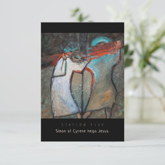 Station Five, Simon Cyrene hilft, Prayer Card (Stehend Vorderseite)