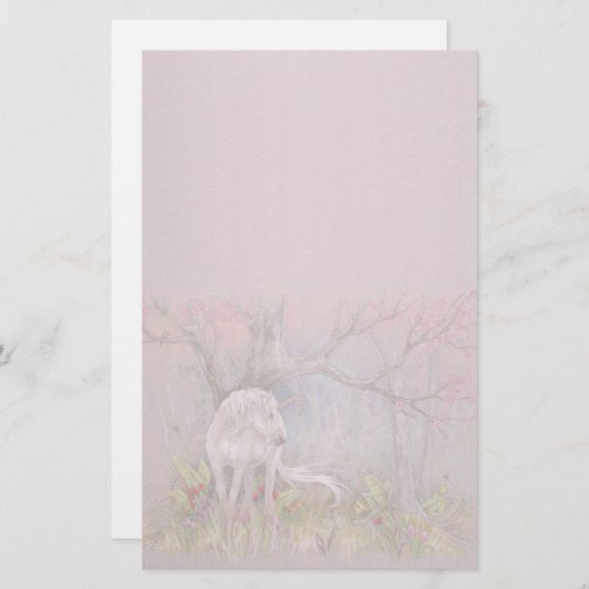 Stationär - Einhorn-Frühlings-Blüte Briefpapier (Vorne/Hinten)