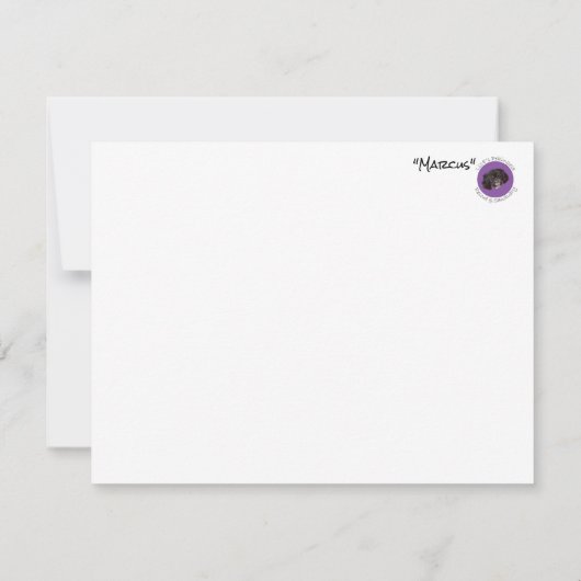 Stationäre, leere Mitteilungskarten mit Marcus (Rückseite)