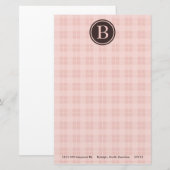 Stationäre rosa Karierte Monogramm Briefpapier (Vorne/Hinten)