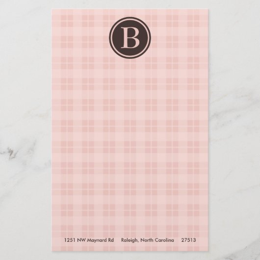 Stationäre rosa Karierte Monogramm Briefpapier (Vorderseite)