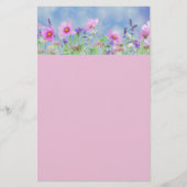 Stationäre, rosa und blaue florale Trimmschreiben Briefpapier (Vorderseite)