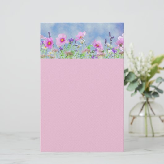 Stationäre, rosa und blaue florale Trimmschreiben Briefpapier (Stehend Vorderseite)