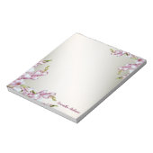 Stationäre Rosa Weiße Blume Rustikales Elegantes Notizblock (Rotiert)