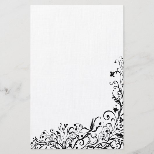 Stationäre schwarze Flora Briefpapier (Vorderseite)