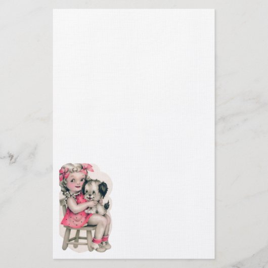 Stationäres Vintages Mädchen u. Welpe Briefpapier (Vorderseite)