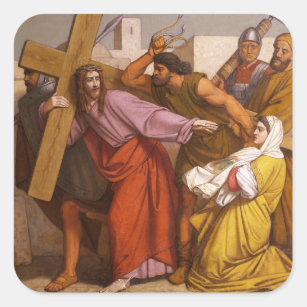 Stationen des Kreuzes 5 Simon trägt das Kreuz Quadratischer Aufkleber