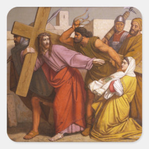Stationen des Kreuzes 5 Simon trägt das Kreuz Quadratischer Aufkleber