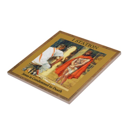 Stationen des Kreuzes Nr. 1 von 15 Jesus wird behe Fliese (Seite)