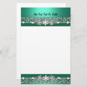 Stationery Jade Green Silver Diamond Image Briefpapier (Vorne/Hinten)