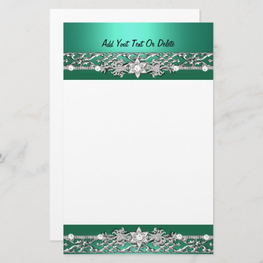 Stationery Jade Green Silver Diamond Image Briefpapier (Vorne/Hinten)