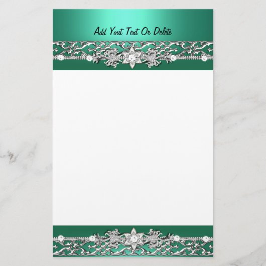 Stationery Jade Green Silver Diamond Image Briefpapier (Vorderseite)