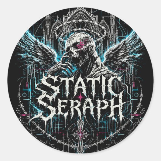 Statische Seraph-Gotik-Cyberpunk-Grafik Runder Aufkleber (Vorderseite)